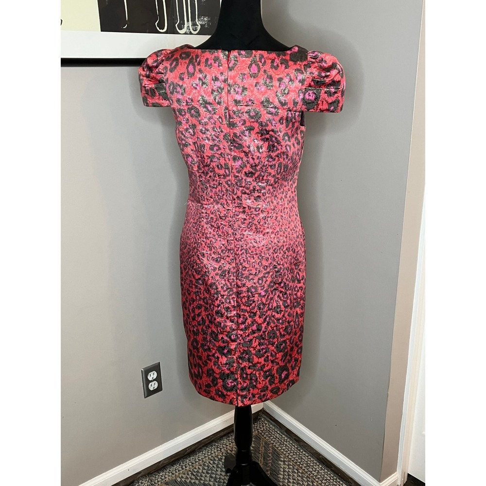 Giambattista Valli for Impulse Leopard Metallic Shift Dress Pink Red Size 6‎ - Picture 3 of 6